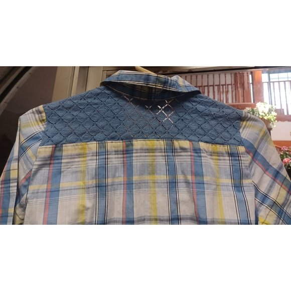 Allison Daley Women's Blouse SZ 8 Blue Plaid with Lace - Picture 3 of 4